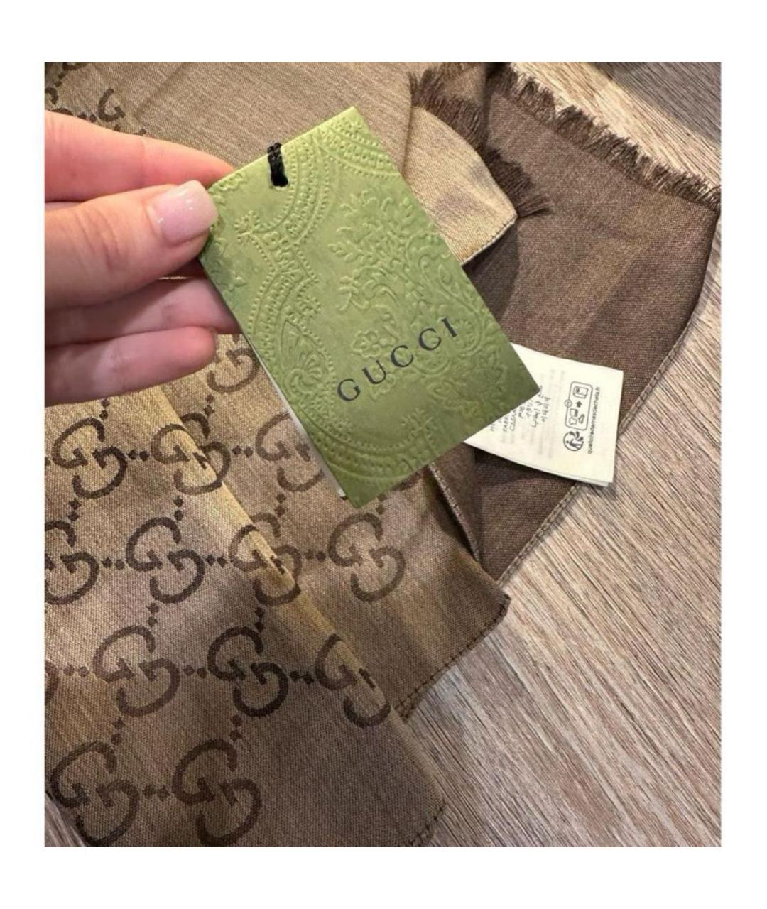 GUCCI Коричневый шерстяной платок, фото 6