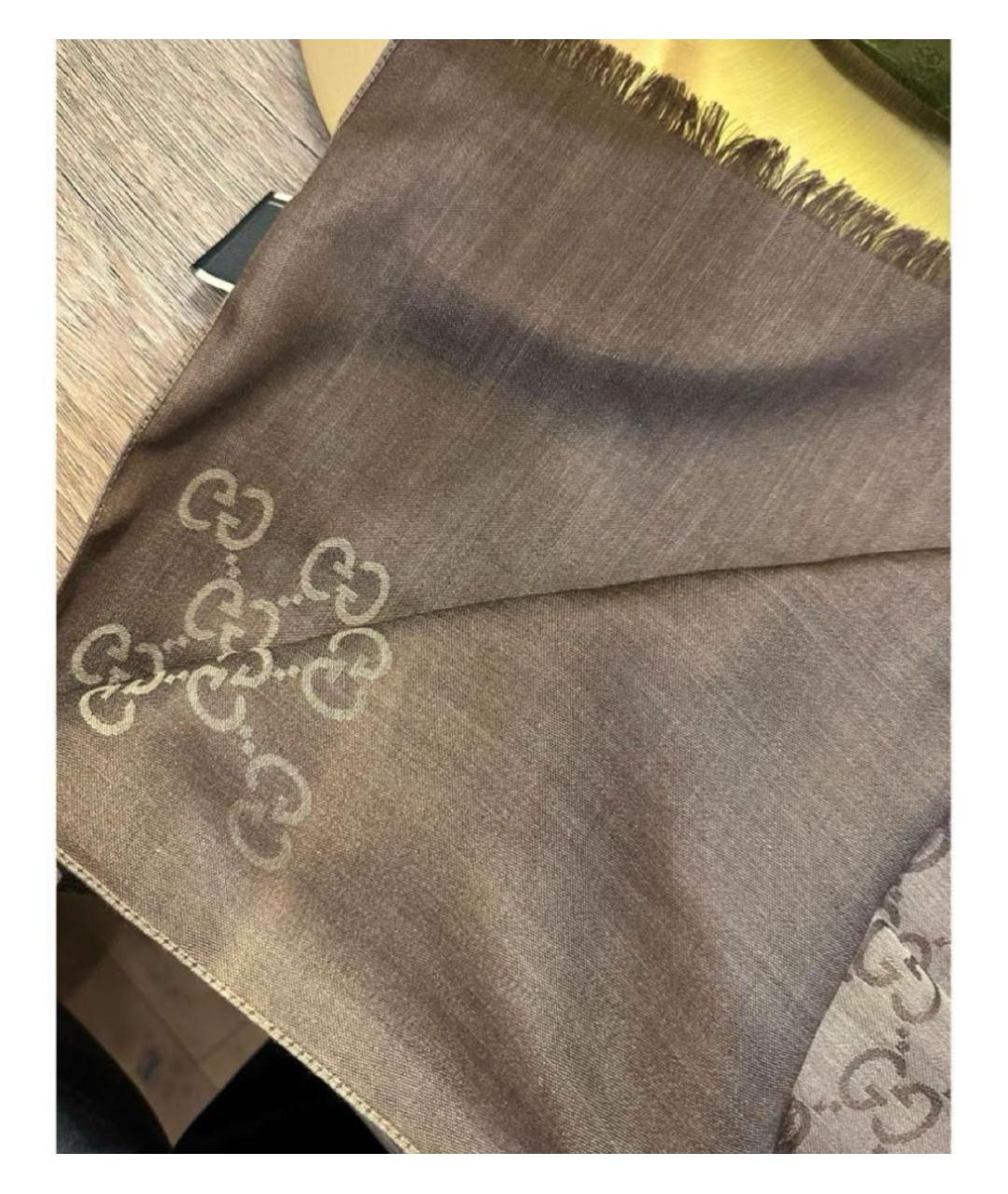 GUCCI Коричневый шерстяной платок, фото 4