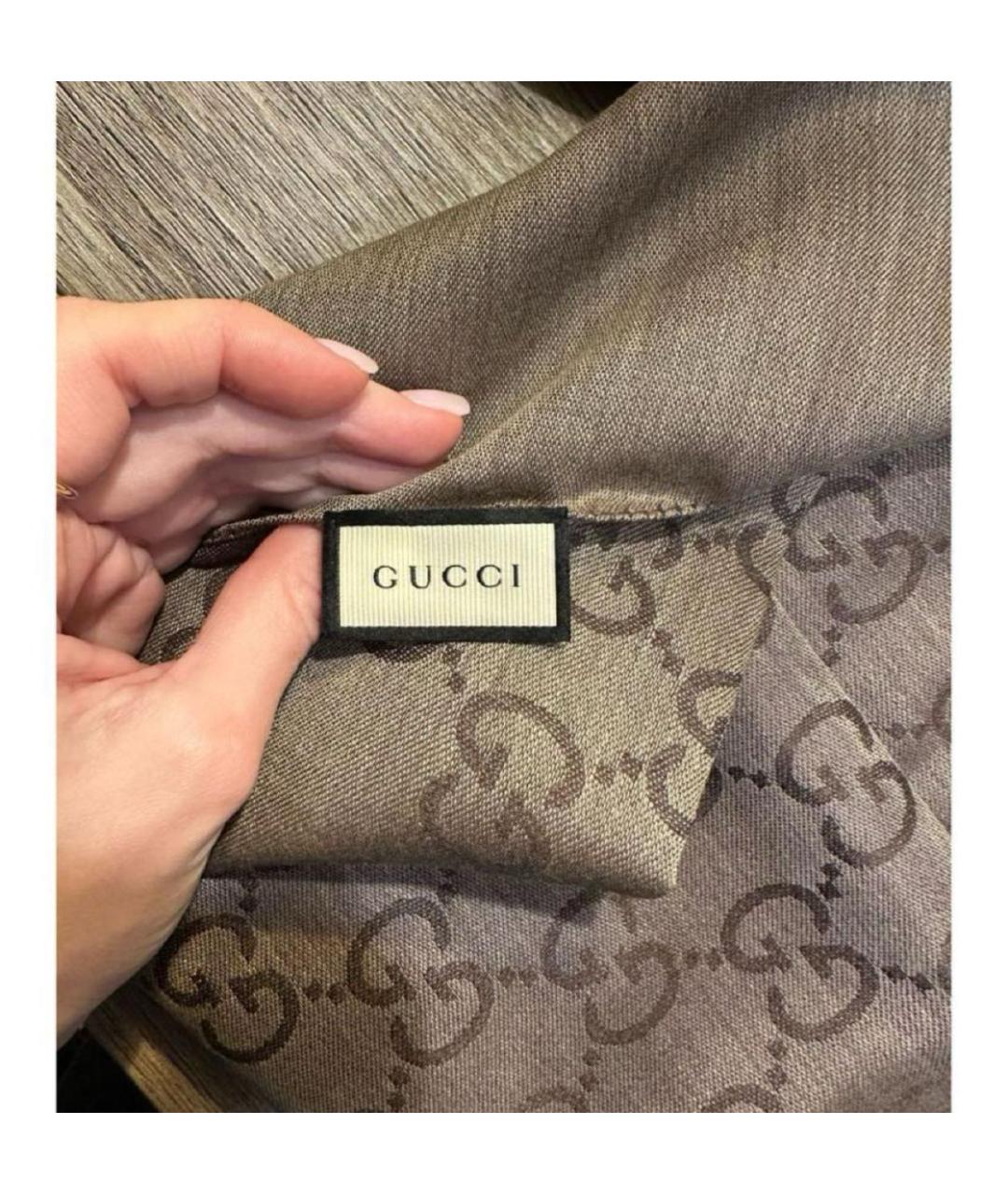 GUCCI Коричневый шерстяной платок, фото 5