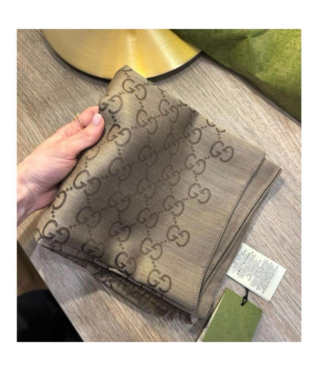 GUCCI Коричневый шерстяной платок, фото 2