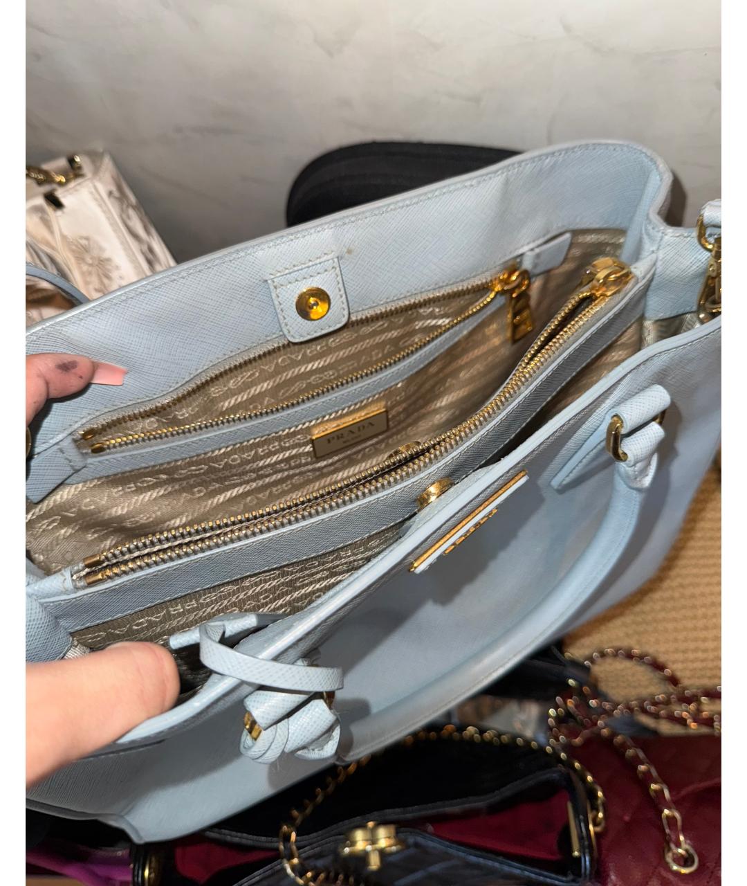 PRADA Голубая кожаная сумка тоут, фото 2