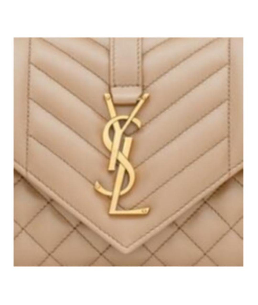 SAINT LAURENT Бежевая кожаная сумка через плечо, фото 6