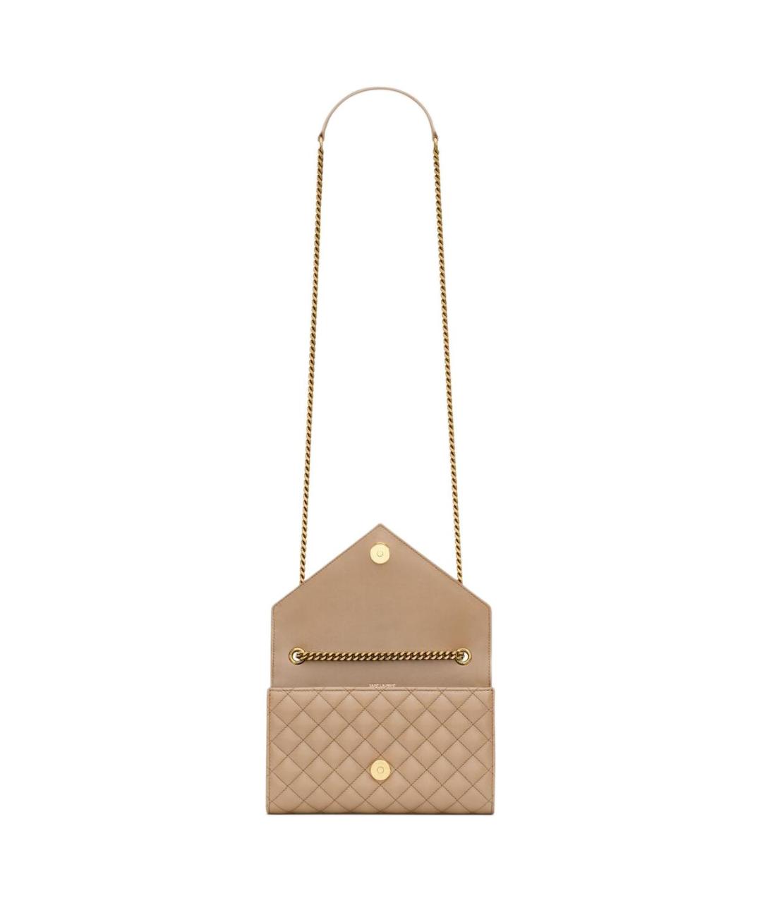 SAINT LAURENT Бежевая кожаная сумка через плечо, фото 5