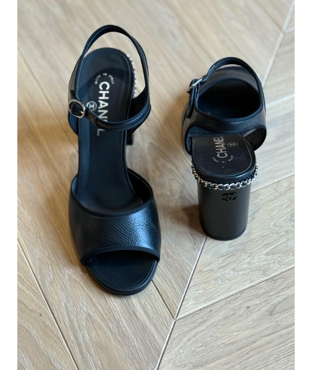 CHANEL Черные кожаные босоножки, фото 2