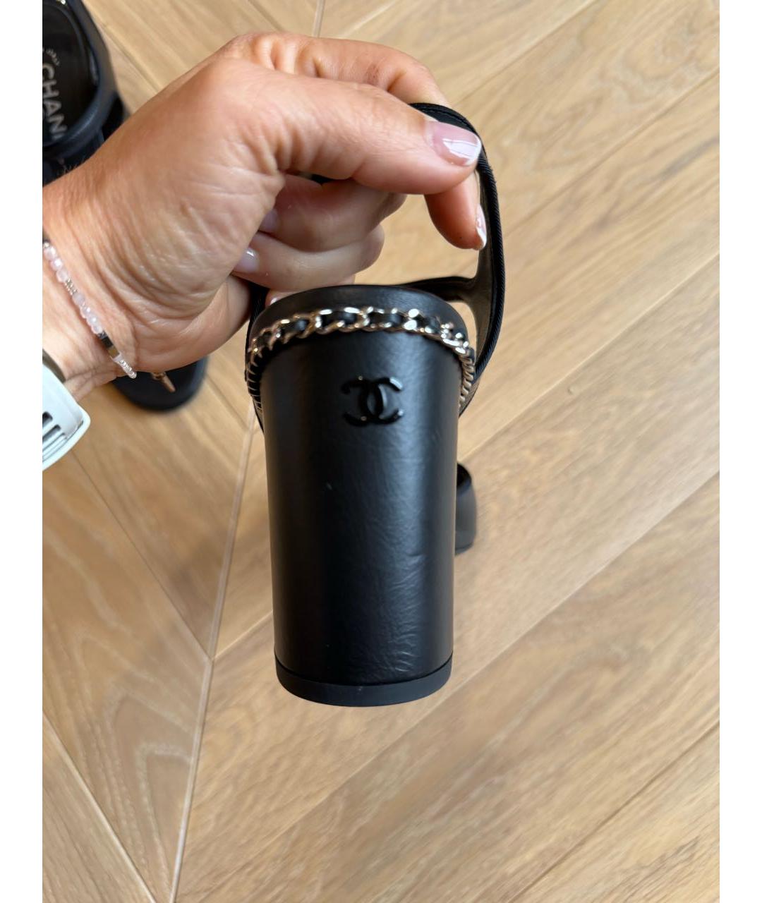 CHANEL Черные кожаные босоножки, фото 5