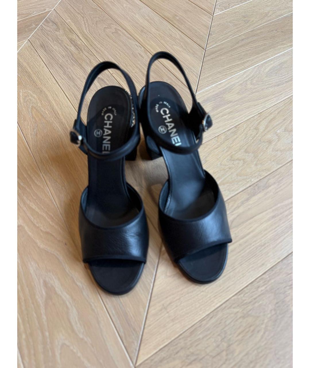 CHANEL Черные кожаные босоножки, фото 7