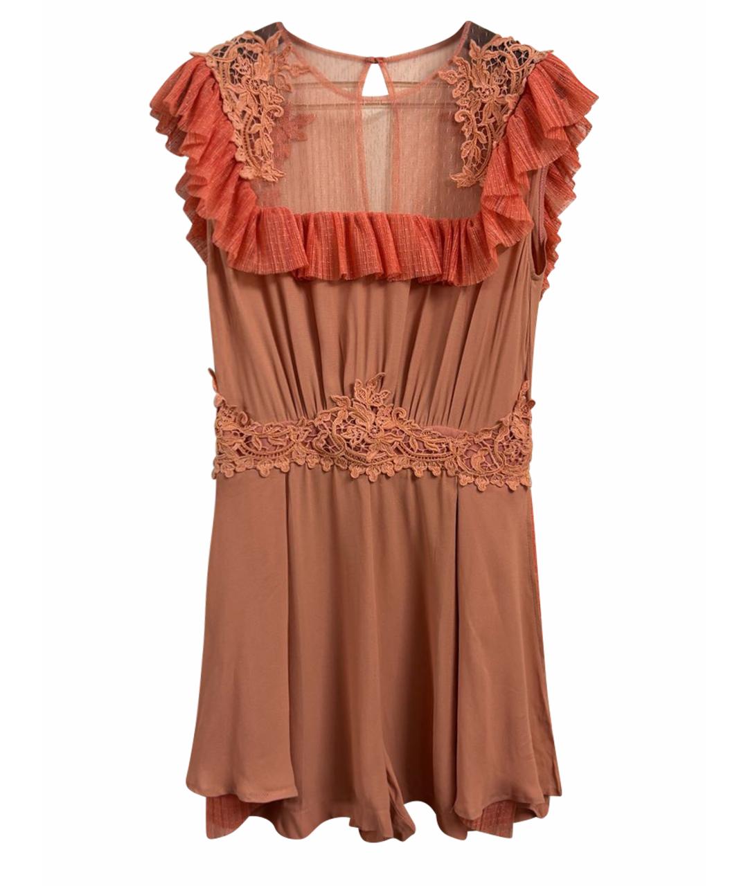 ELISABETTA FRANCHI Коралловый кружевной комбинезон, фото 1