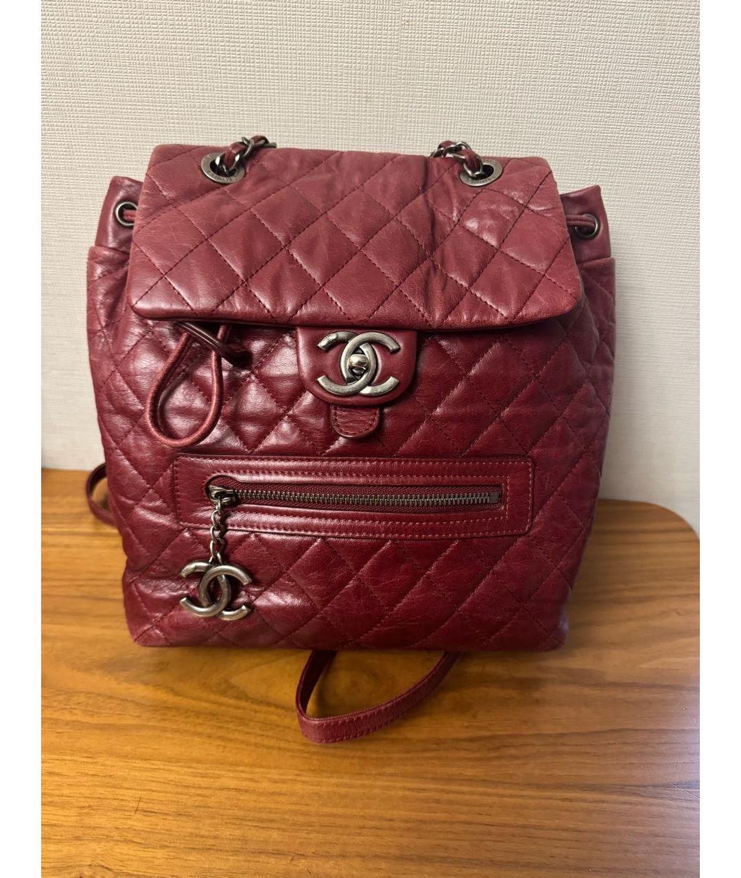 CHANEL Бордовый кожаный рюкзак, фото 6