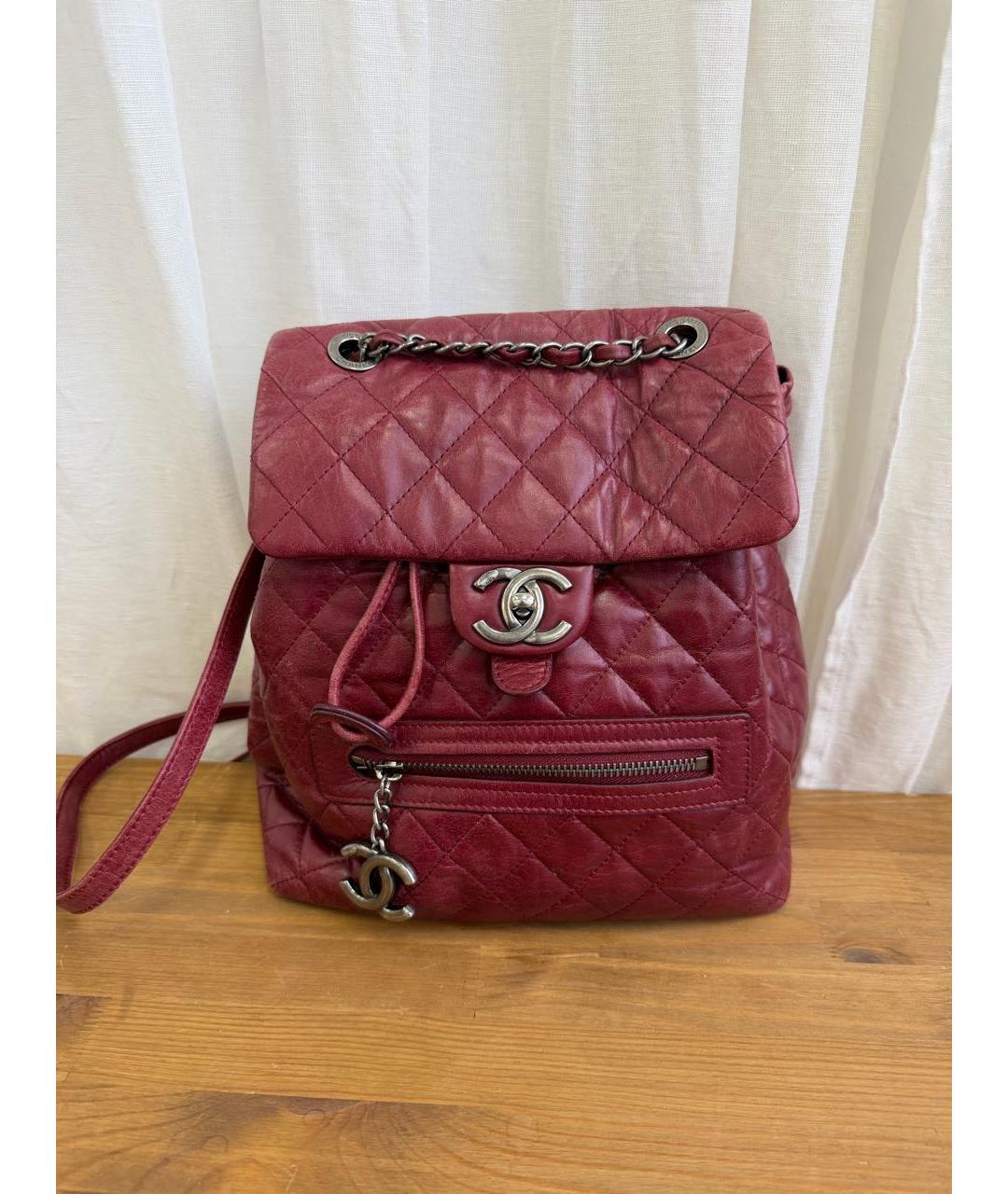 CHANEL Бордовый кожаный рюкзак, фото 7