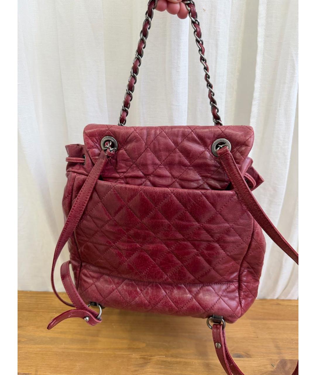 CHANEL Бордовый кожаный рюкзак, фото 8