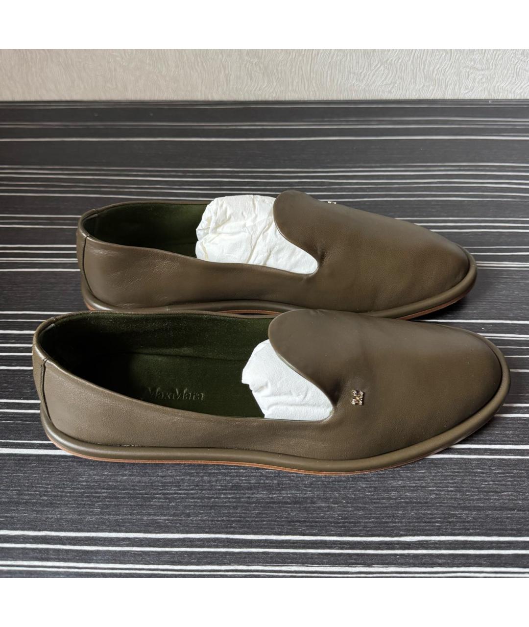 MAX MARA Хаки кожаные лоферы, фото 2