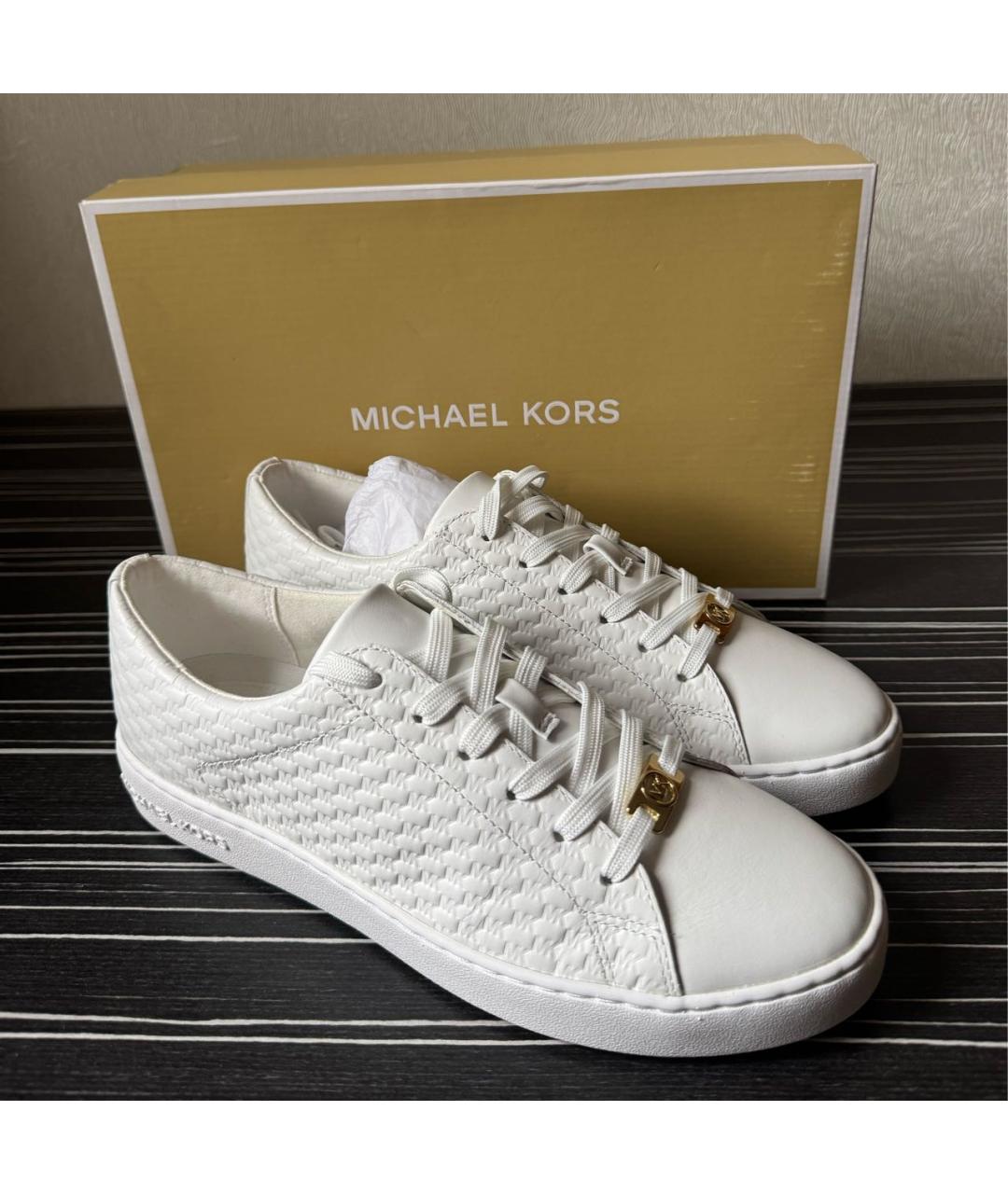 MICHAEL KORS Белые кожаные кеды, фото 6