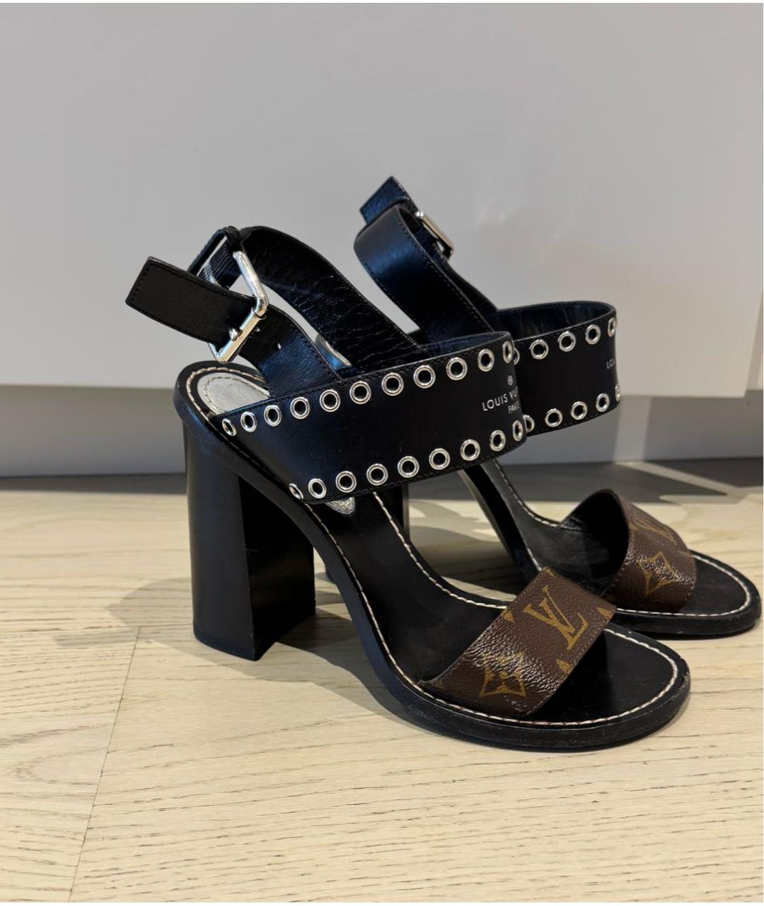 LOUIS VUITTON Черные кожаные босоножки, фото 6