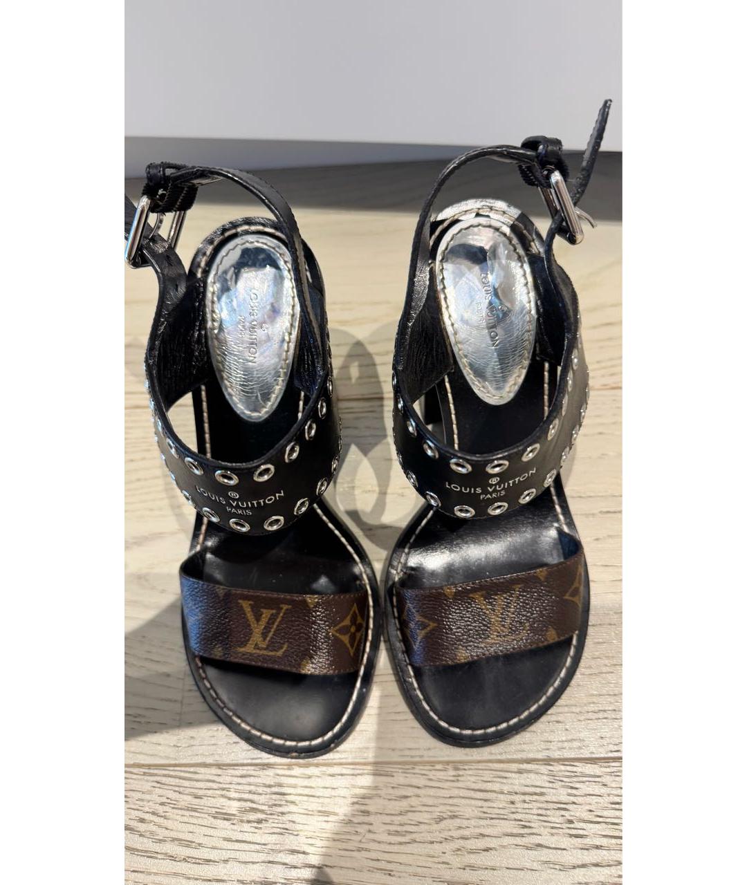 LOUIS VUITTON Черные кожаные босоножки, фото 3