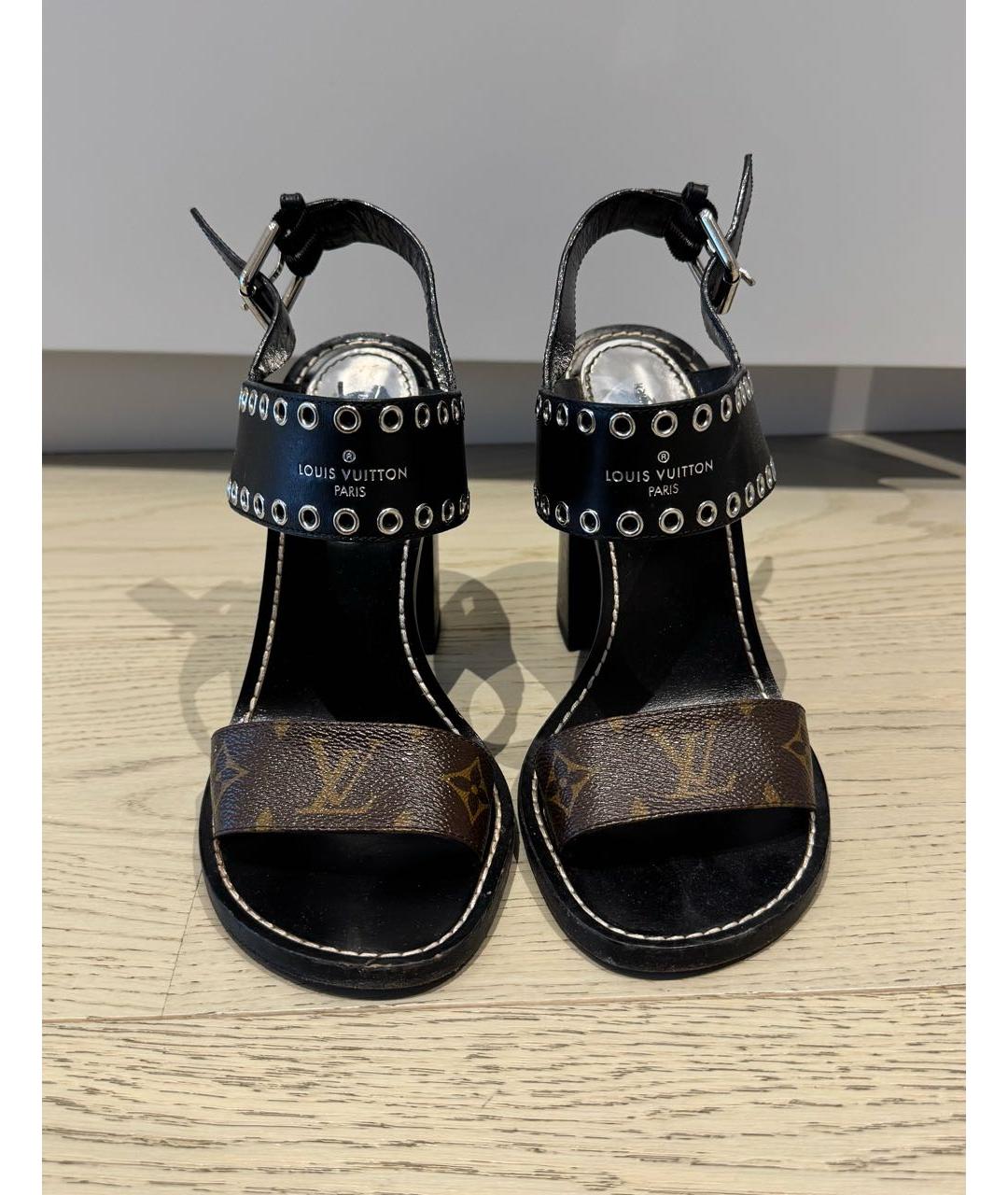 LOUIS VUITTON Черные кожаные босоножки, фото 2