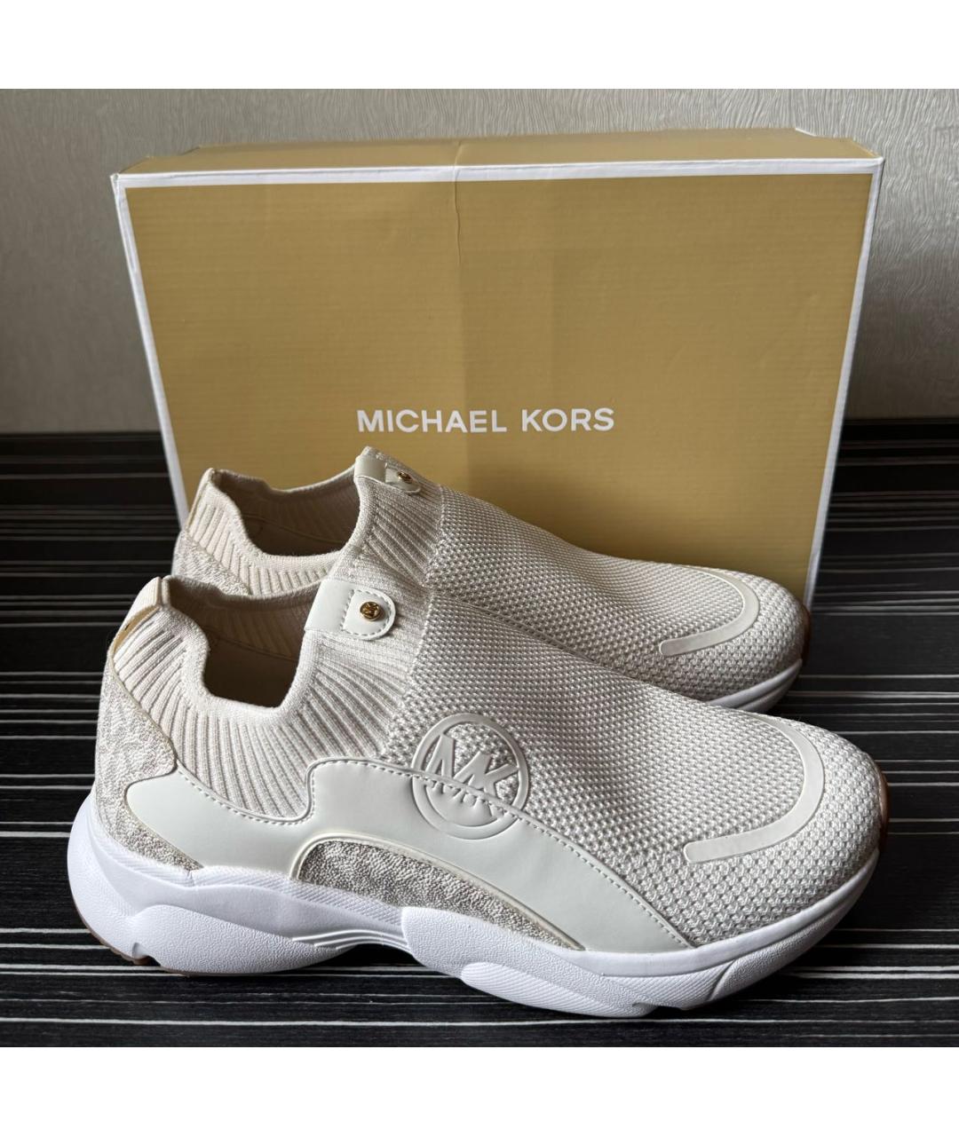 MICHAEL KORS Бежевые кожаные кроссовки, фото 8