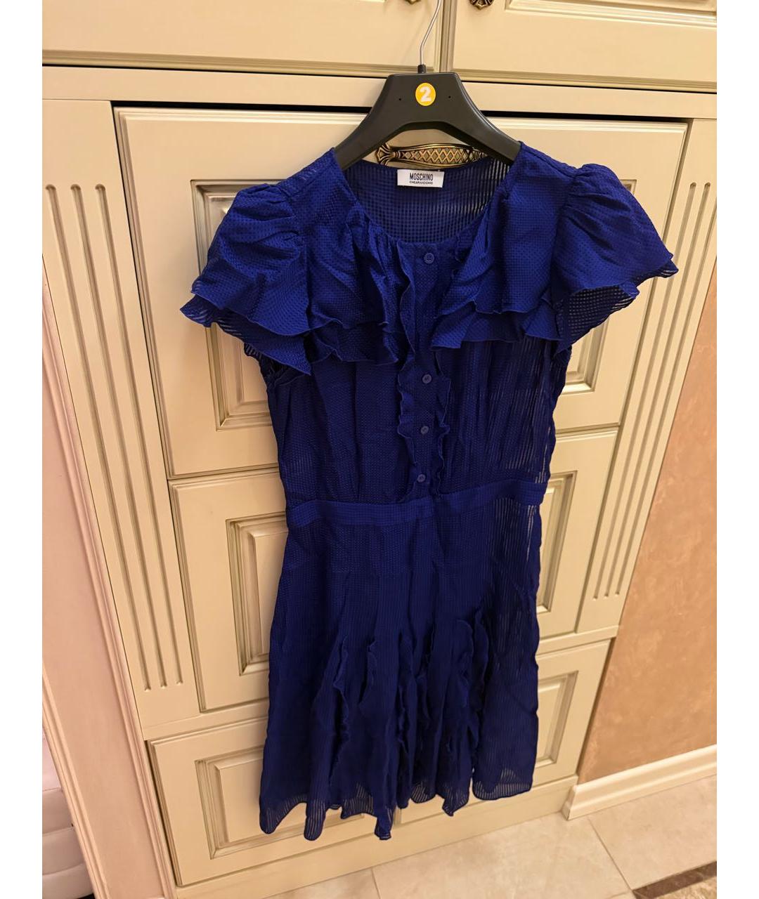 MOSCHINO Синее шелковое повседневное платье, фото 2