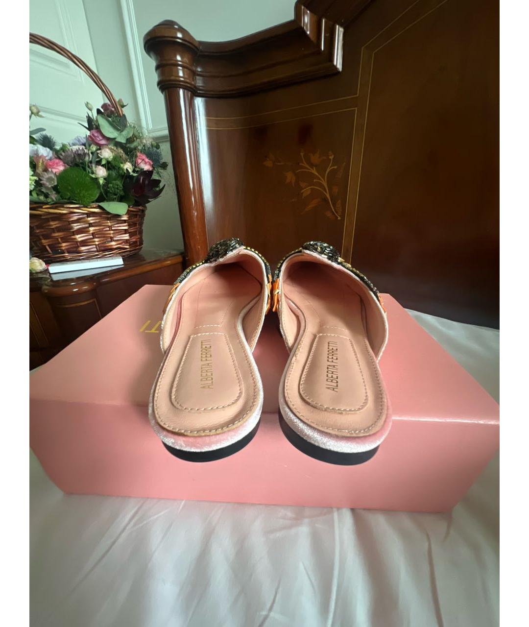 ALBERTA FERRETTI Розовые бархатные мюли, фото 4