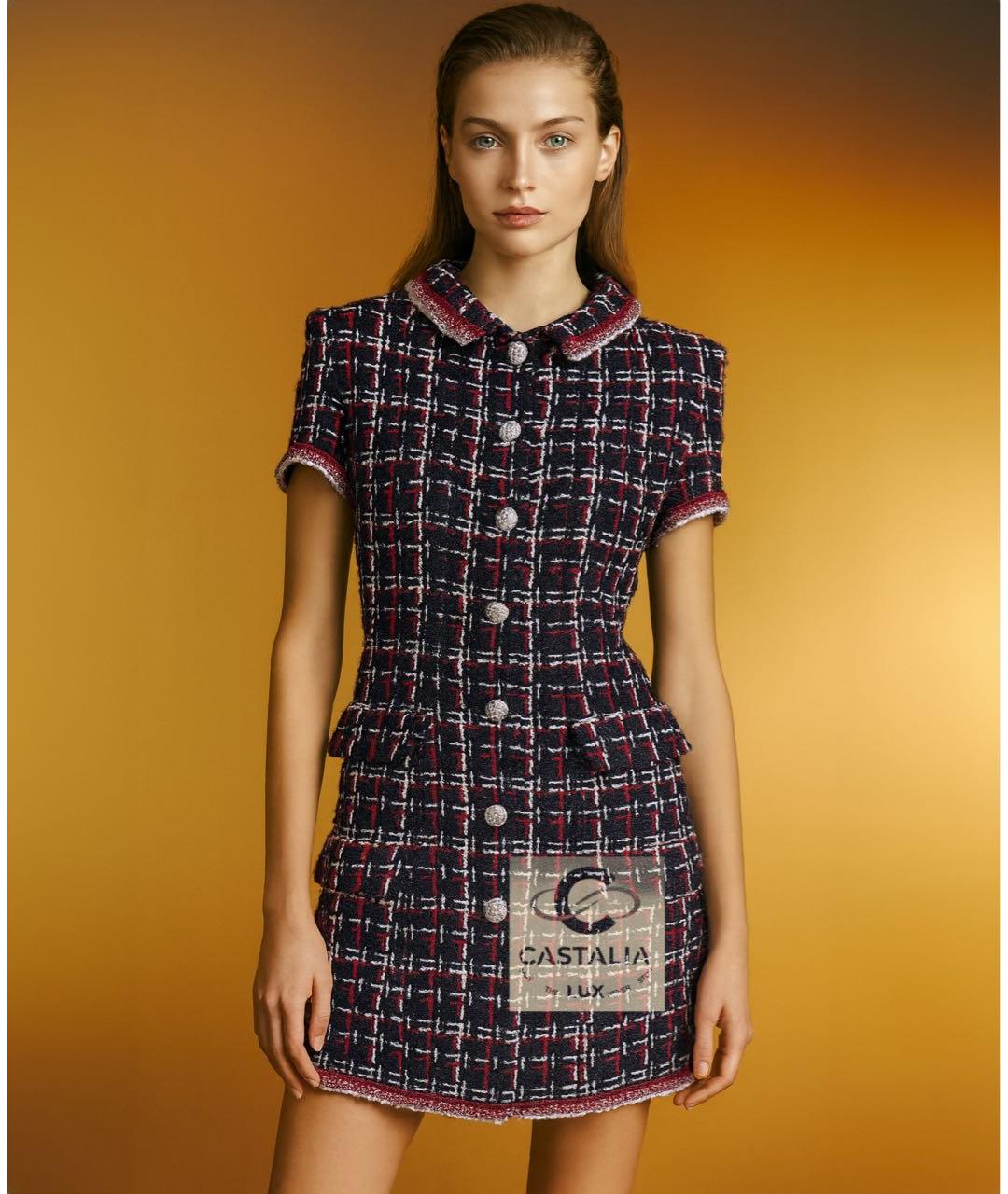 CHANEL Темно-синее твидовое коктейльное платье, фото 4
