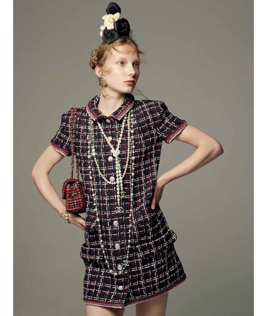CHANEL Темно-синее твидовое коктейльное платье, фото 3