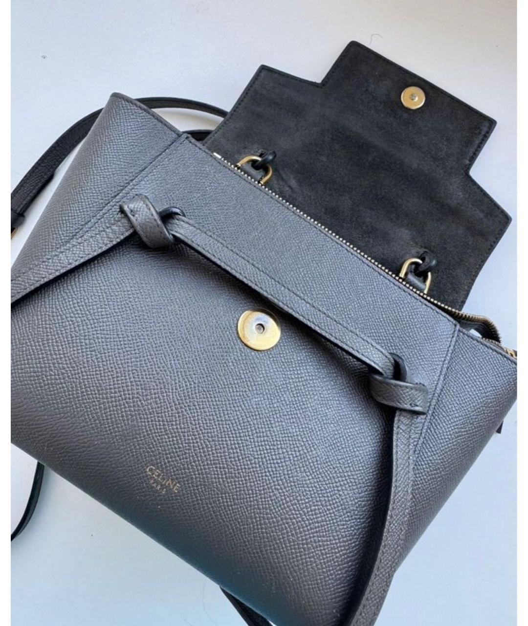 CELINE Антрацитовая кожаная сумка через плечо, фото 2