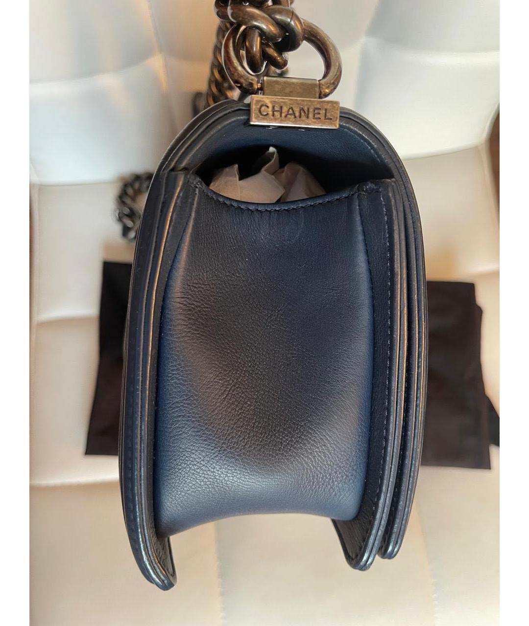 CHANEL Темно-синяя кожаная сумка тоут, фото 5