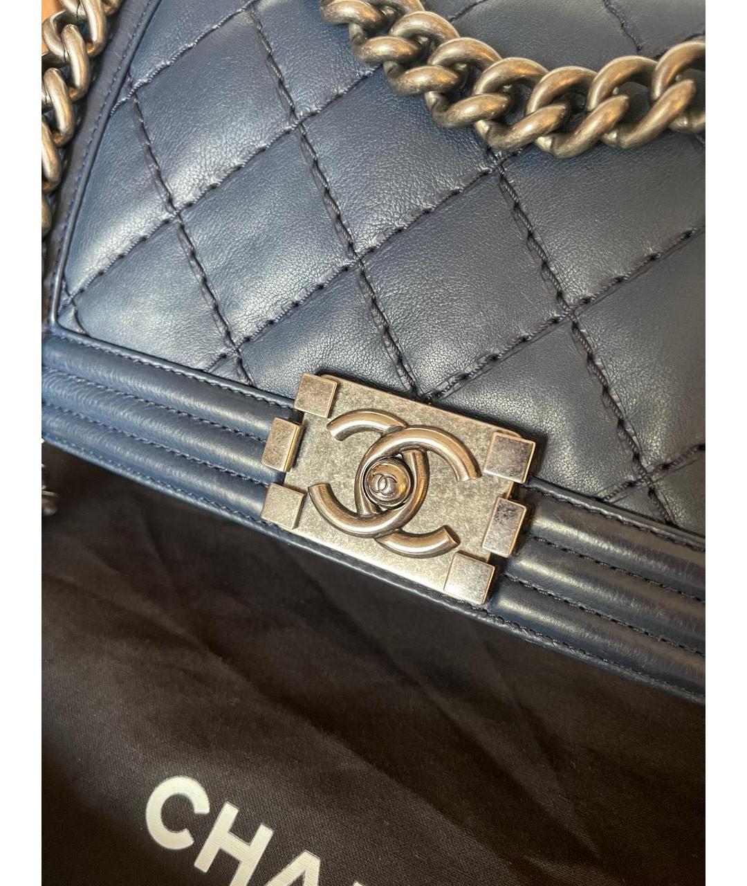 CHANEL Темно-синяя кожаная сумка тоут, фото 4