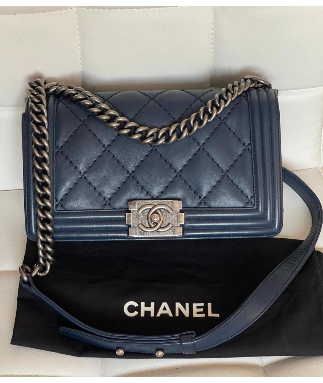 CHANEL Темно-синяя кожаная сумка тоут, фото 9