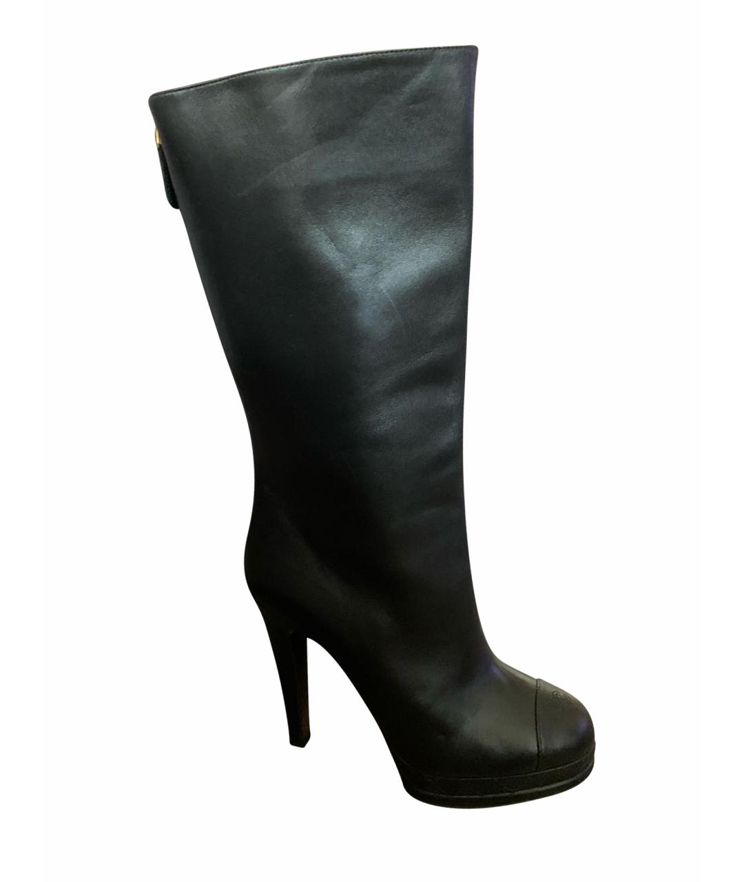 CHANEL Черные кожаные сапоги, фото 1