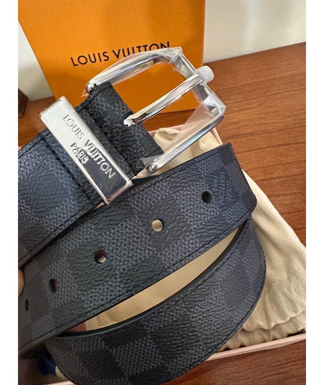 LOUIS VUITTON Антрацитовый кожаный ремень, фото 3