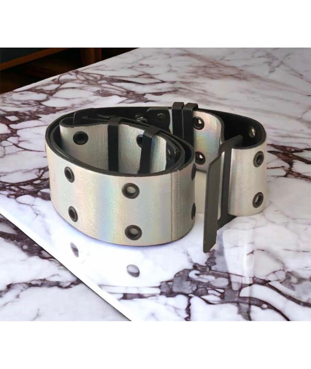 PLEIN SPORT Серебрянный кожаный ремень, фото 5