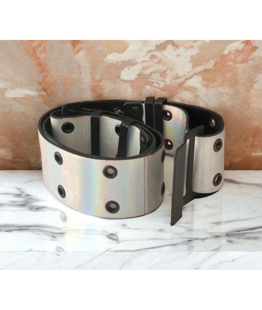 PLEIN SPORT Серебрянный кожаный ремень, фото 4