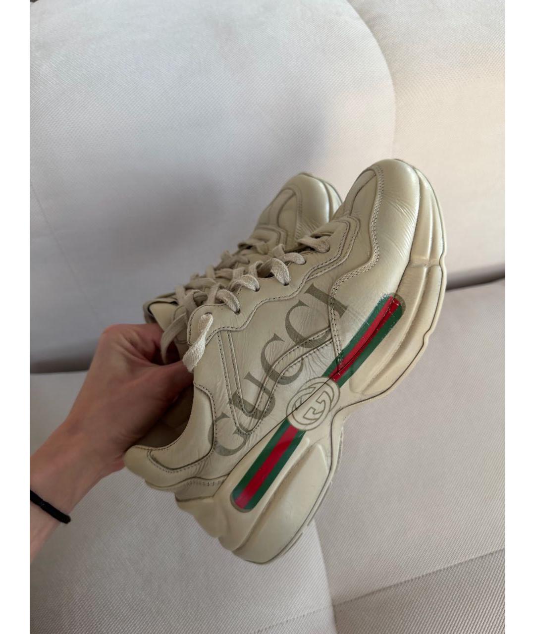 GUCCI Бежевые кожаные кроссовки, фото 3