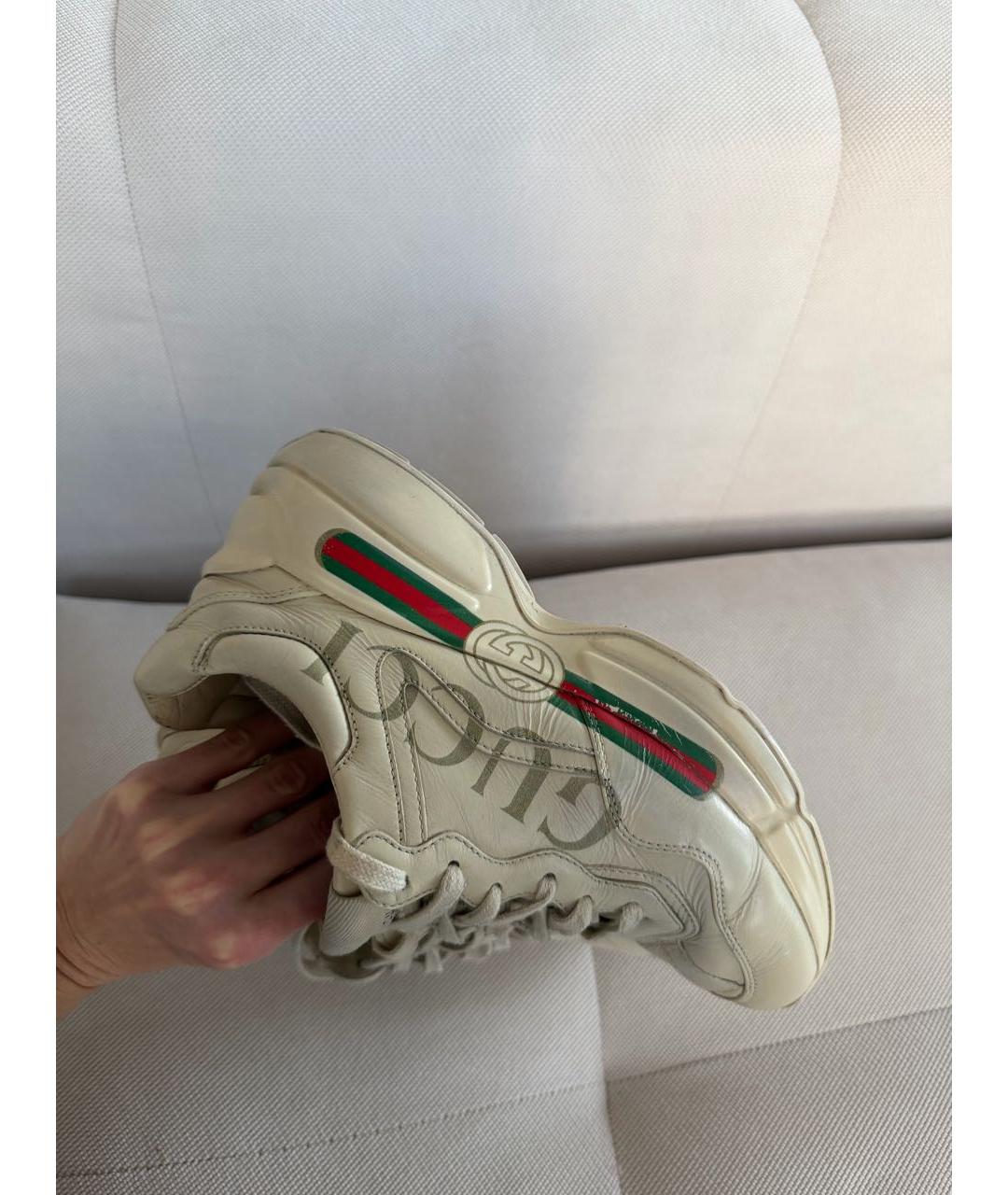 GUCCI Бежевые кожаные кроссовки, фото 4