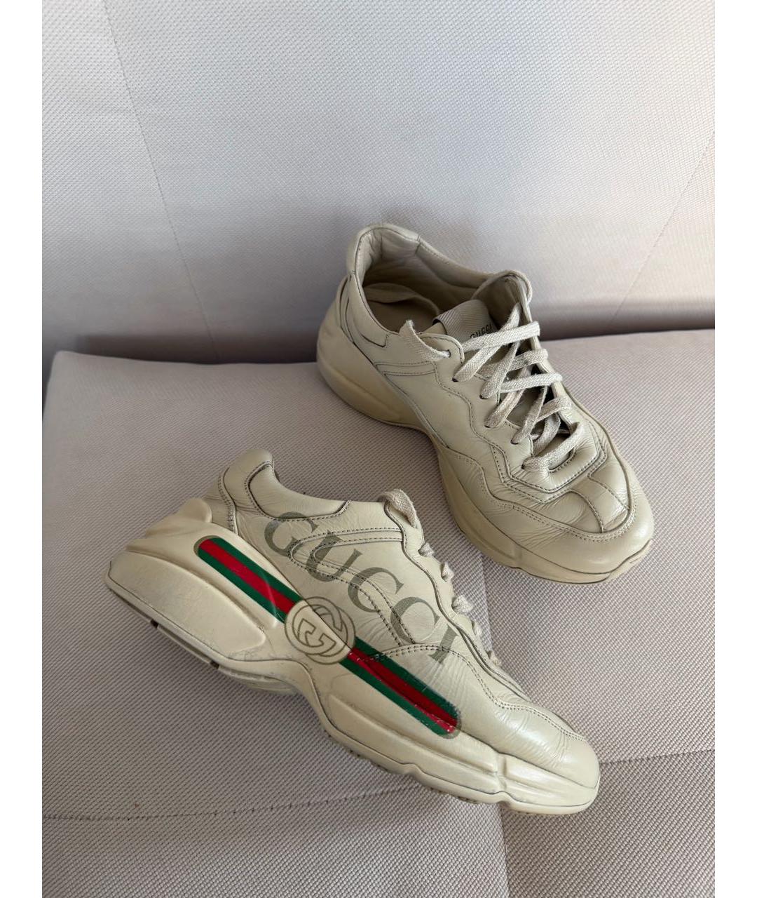 GUCCI Бежевые кожаные кроссовки, фото 9