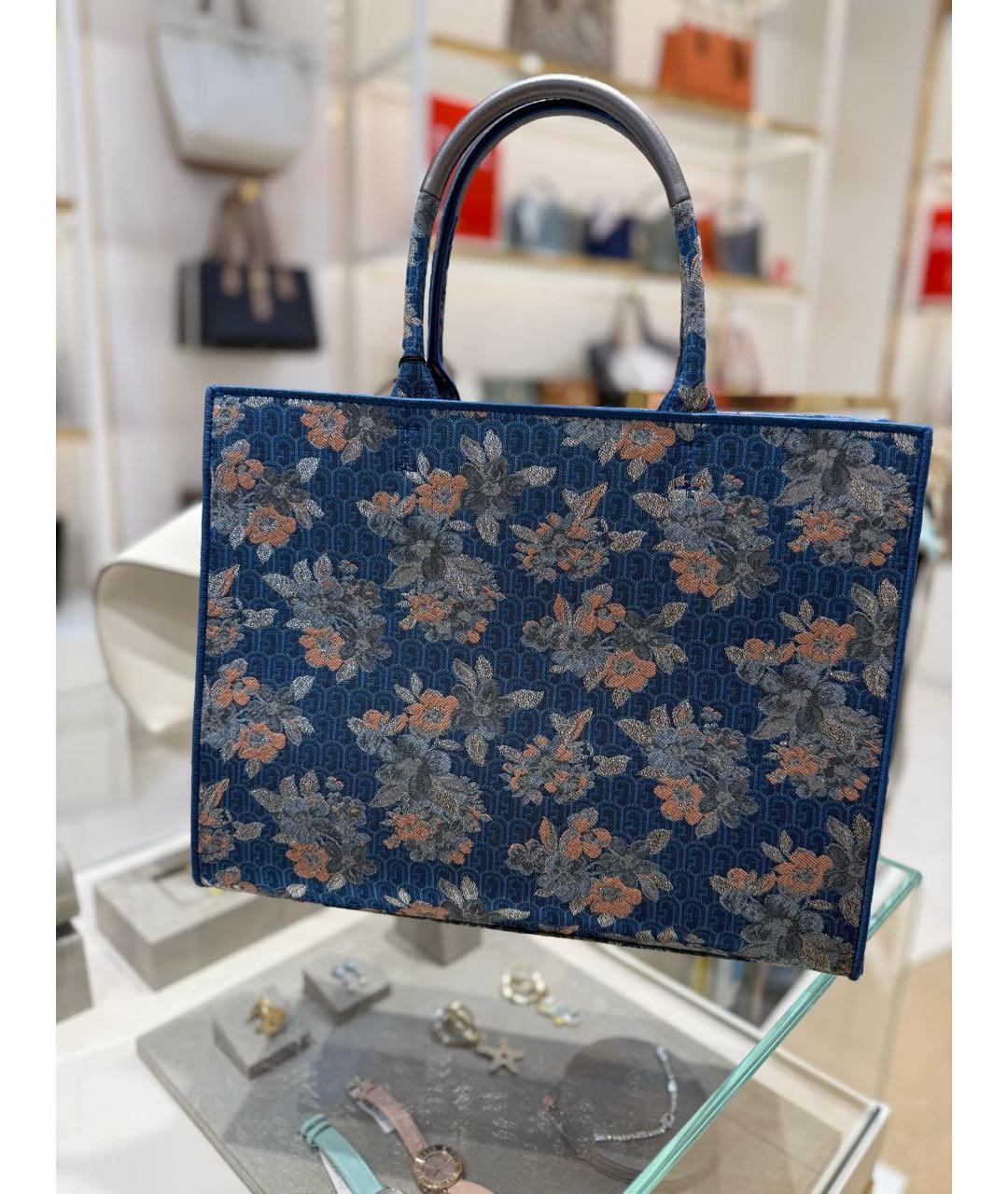 FURLA Синяя жаккардовая сумка тоут, фото 5
