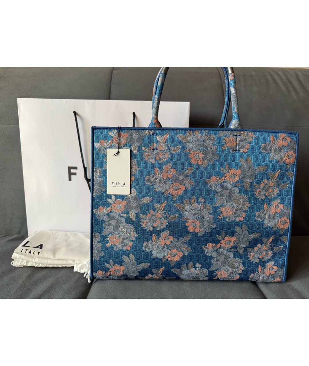 FURLA Синяя жаккардовая сумка тоут, фото 2