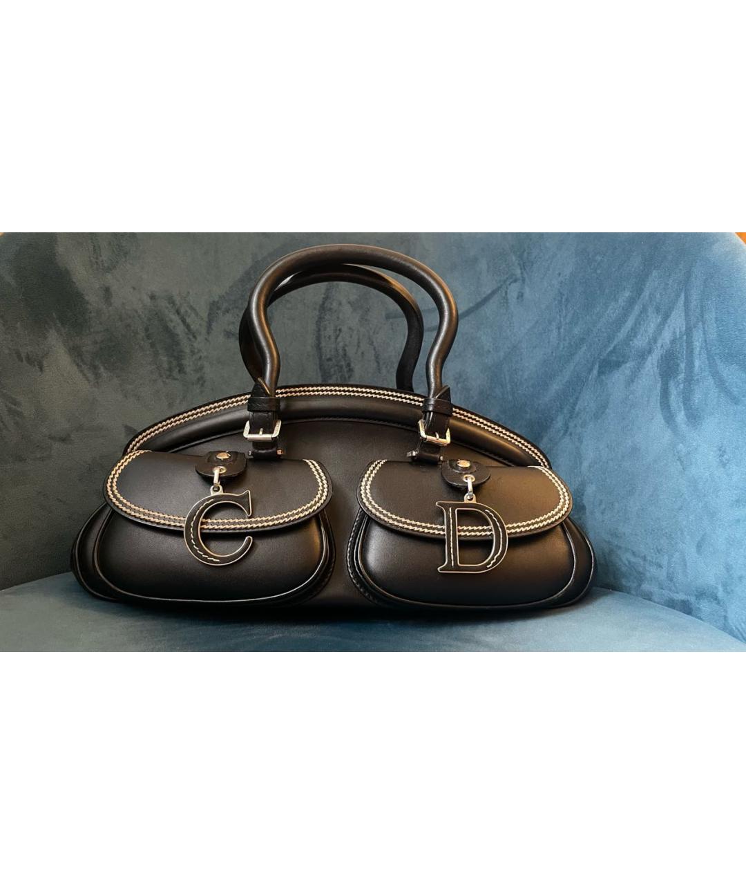 CHRISTIAN DIOR Черная кожаная сумка с короткими ручками, фото 8