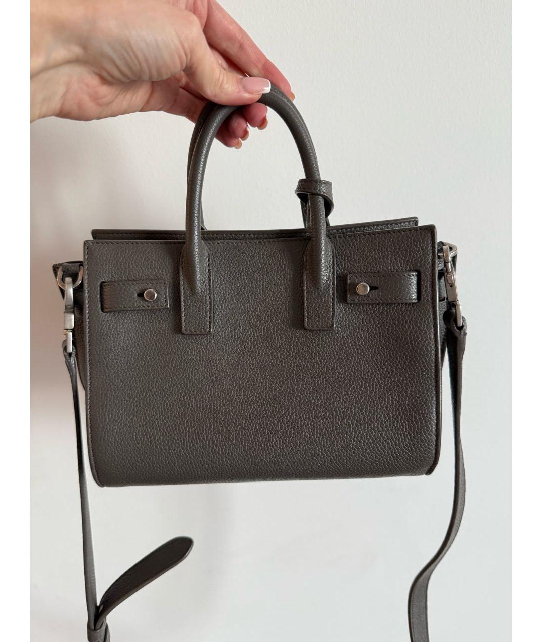 SAINT LAURENT Серая кожаная сумка с короткими ручками, фото 3