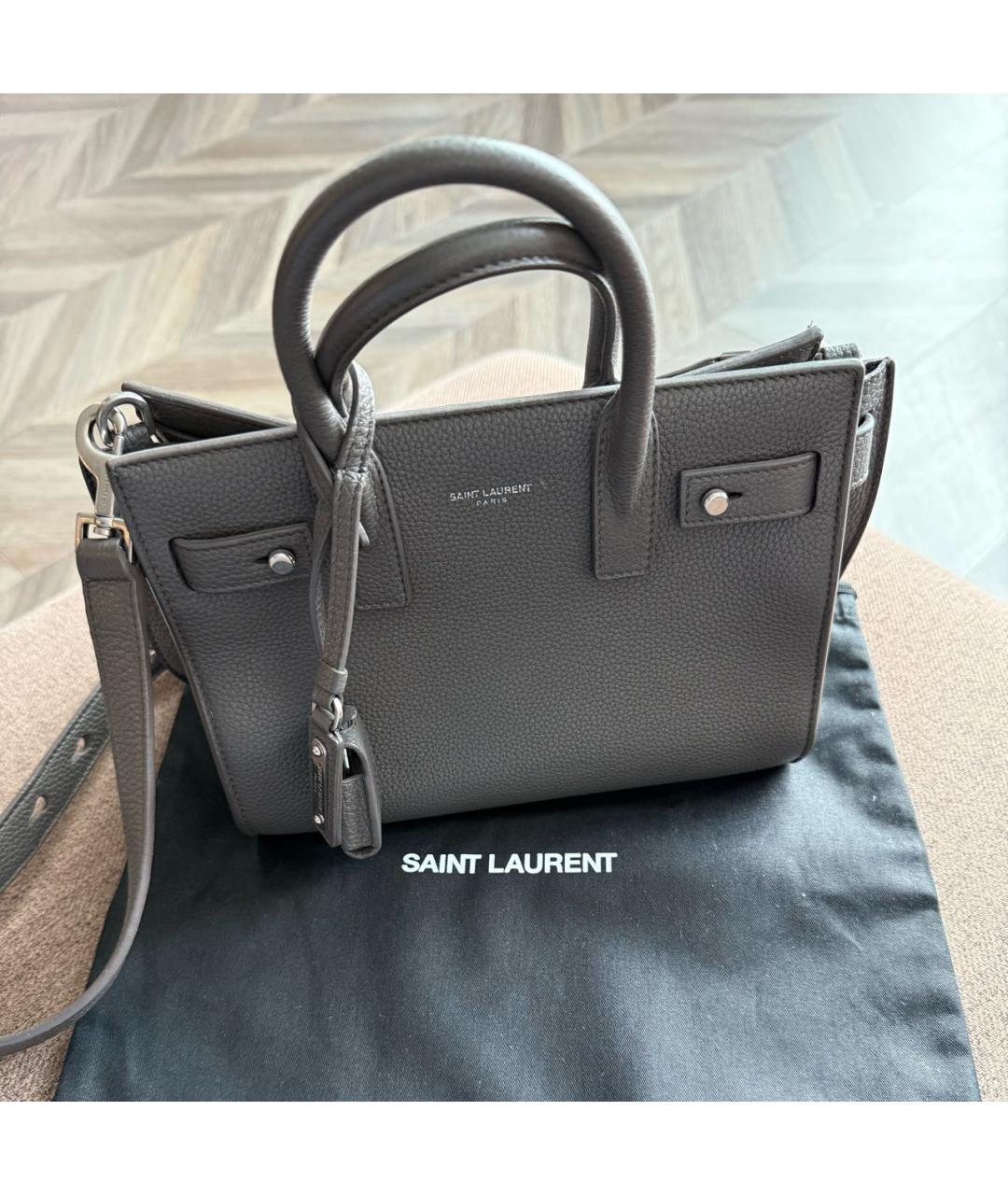 SAINT LAURENT Серая кожаная сумка с короткими ручками, фото 8