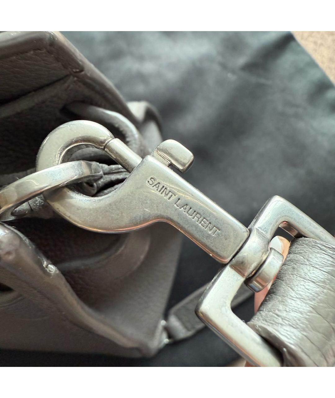 SAINT LAURENT Серая кожаная сумка с короткими ручками, фото 5