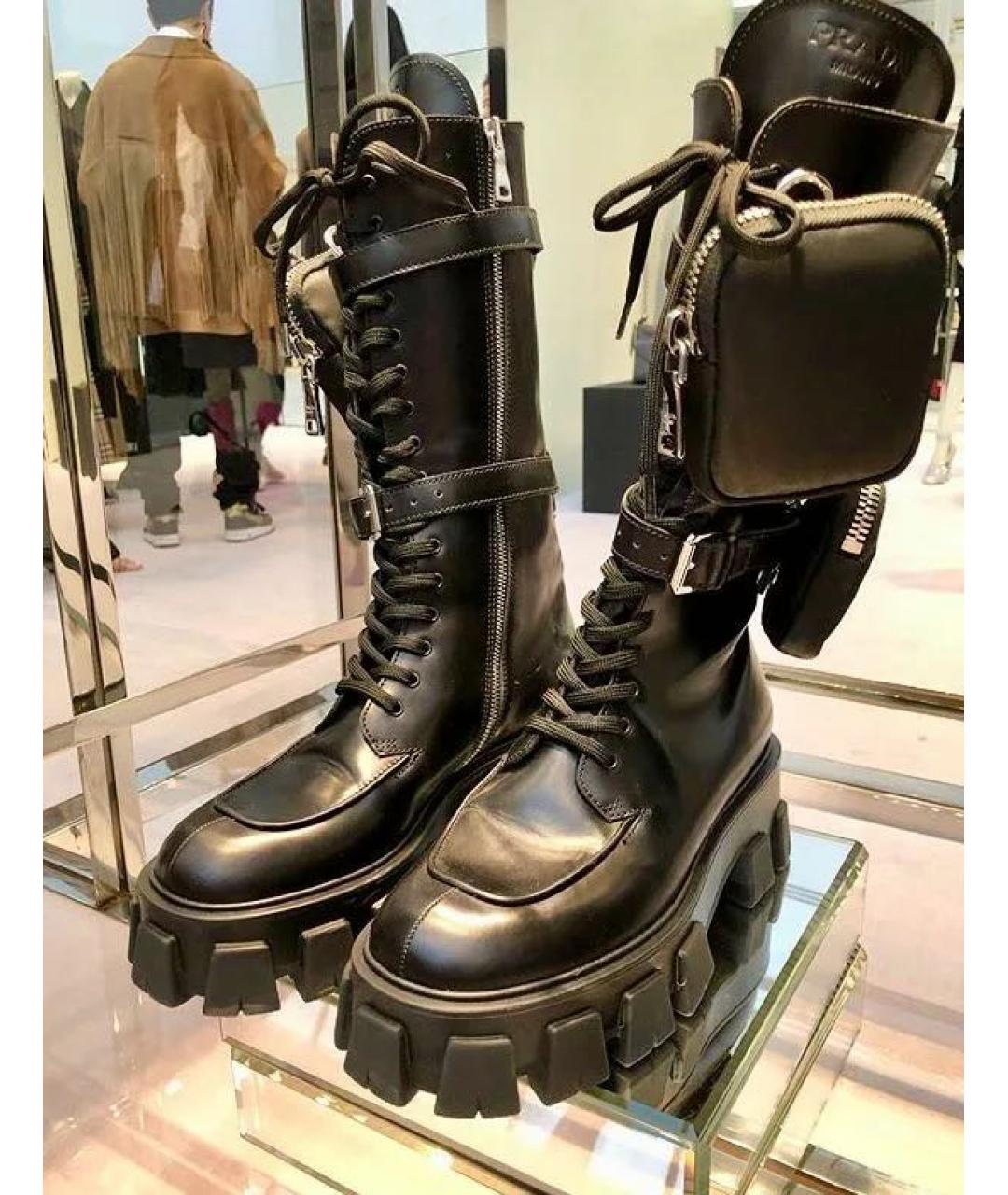 PRADA Черные кожаные сапоги, фото 2