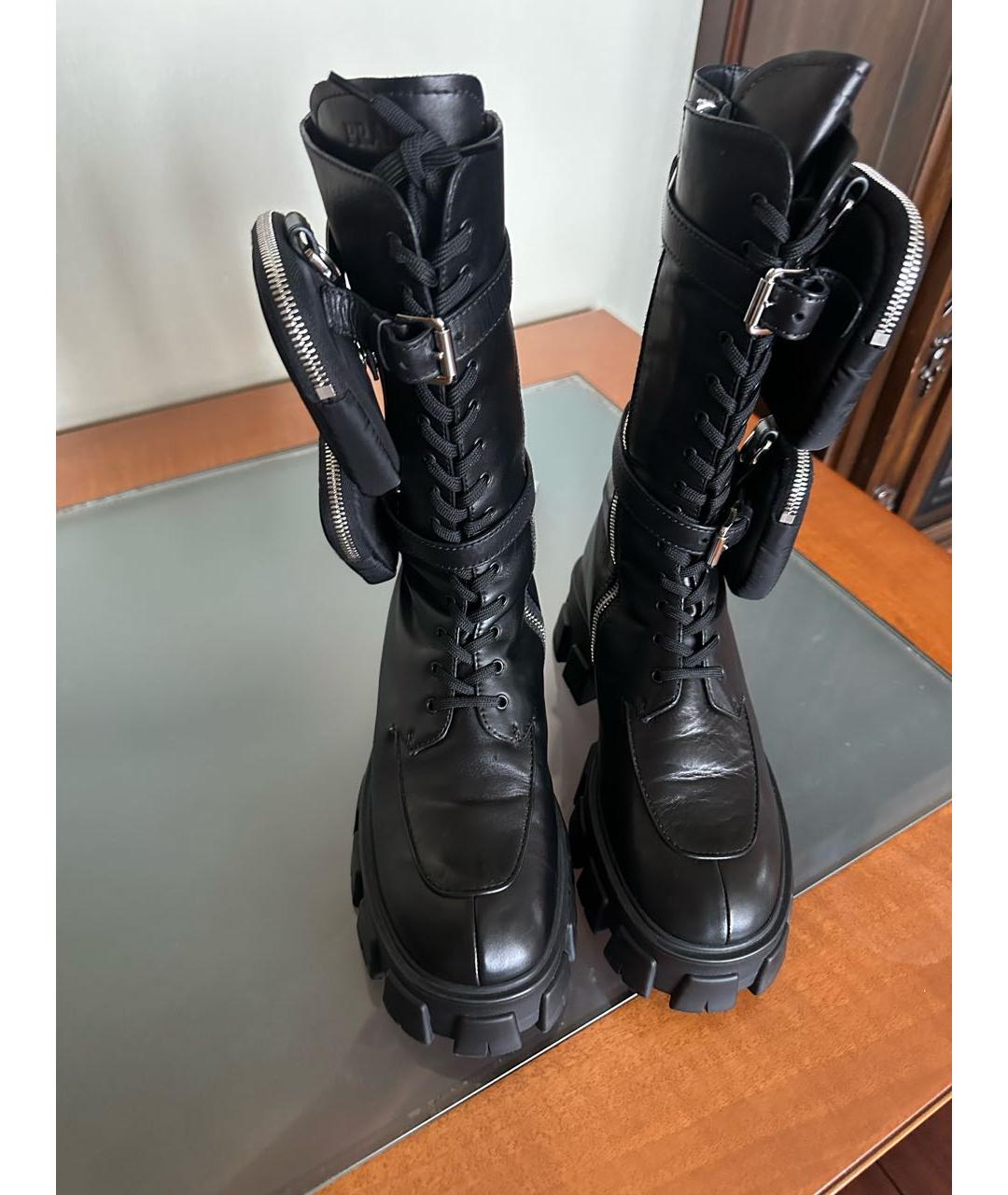 PRADA Черные кожаные сапоги, фото 4