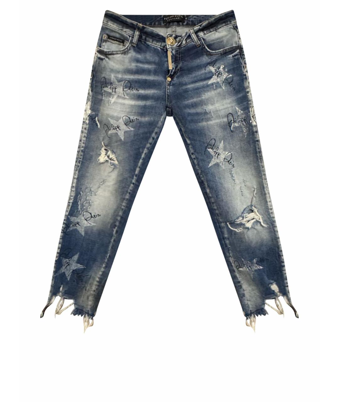 PHILIPP PLEIN Синие хлопко-эластановые джинсы слим, фото 1