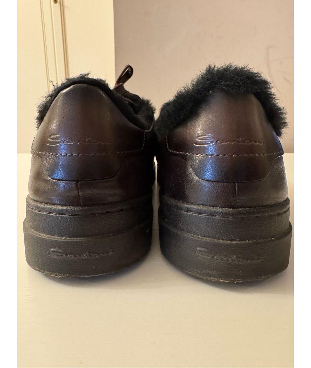 SANTONI Коричневые кожаные низкие кроссовки / кеды, фото 4