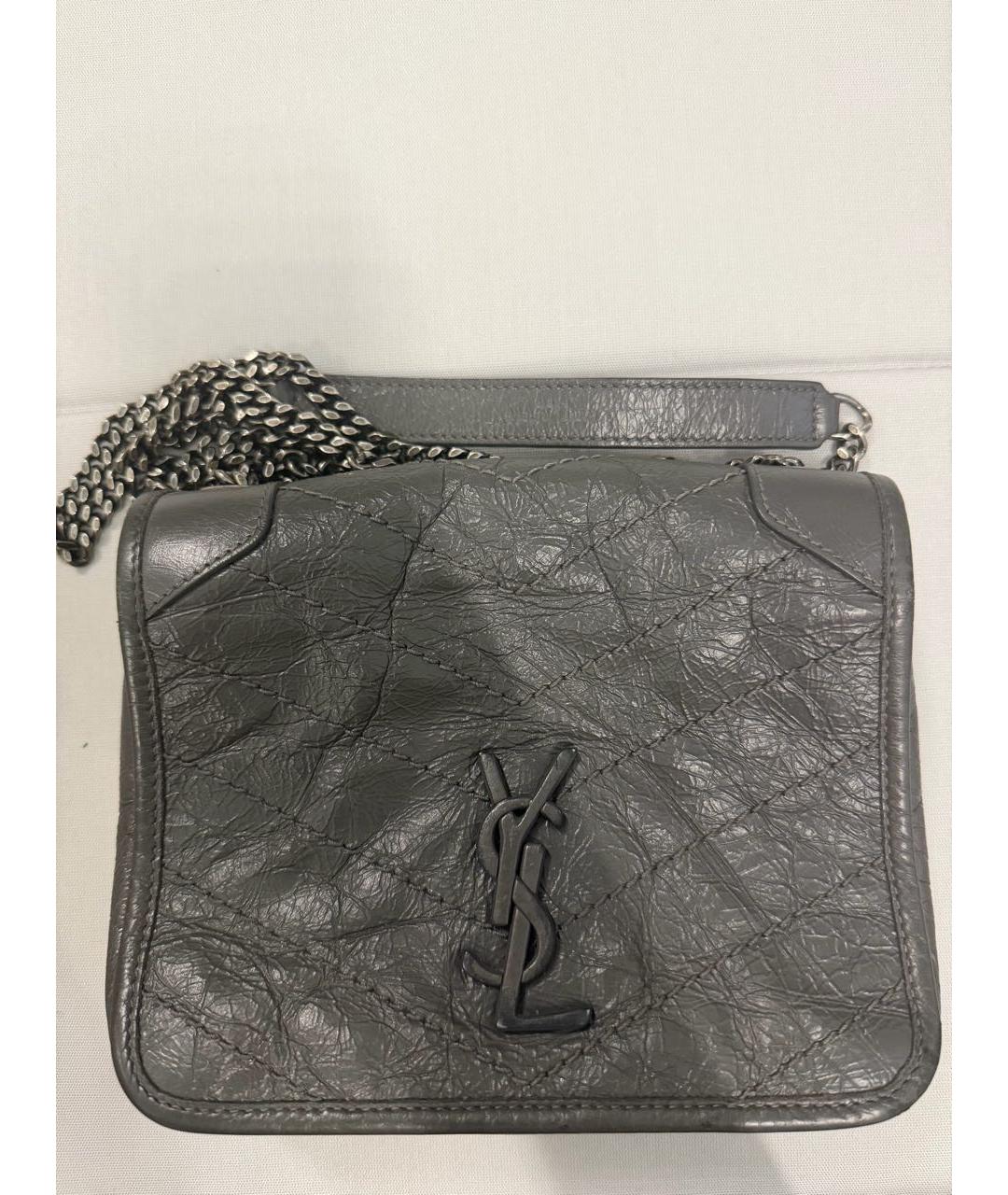 SAINT LAURENT Серая кожаная сумка через плечо, фото 7