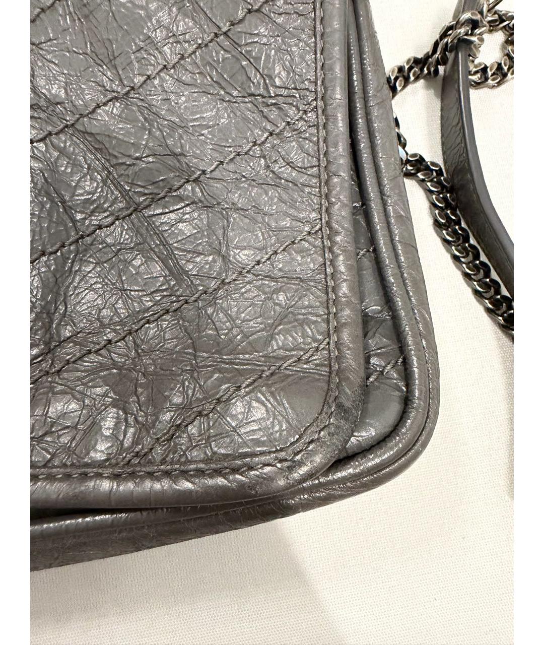 SAINT LAURENT Серая кожаная сумка через плечо, фото 5