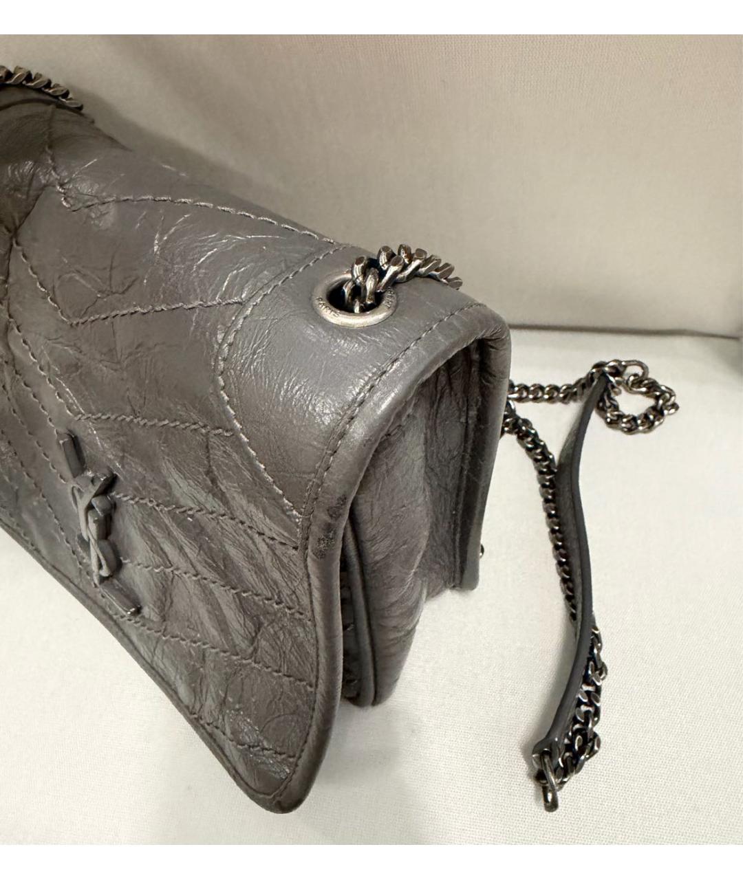 SAINT LAURENT Серая кожаная сумка через плечо, фото 2