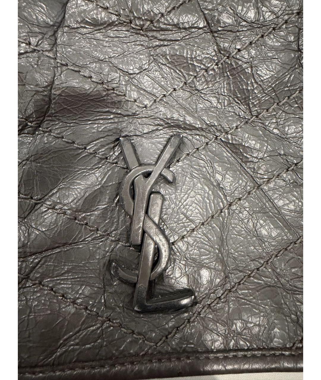 SAINT LAURENT Серая кожаная сумка через плечо, фото 6