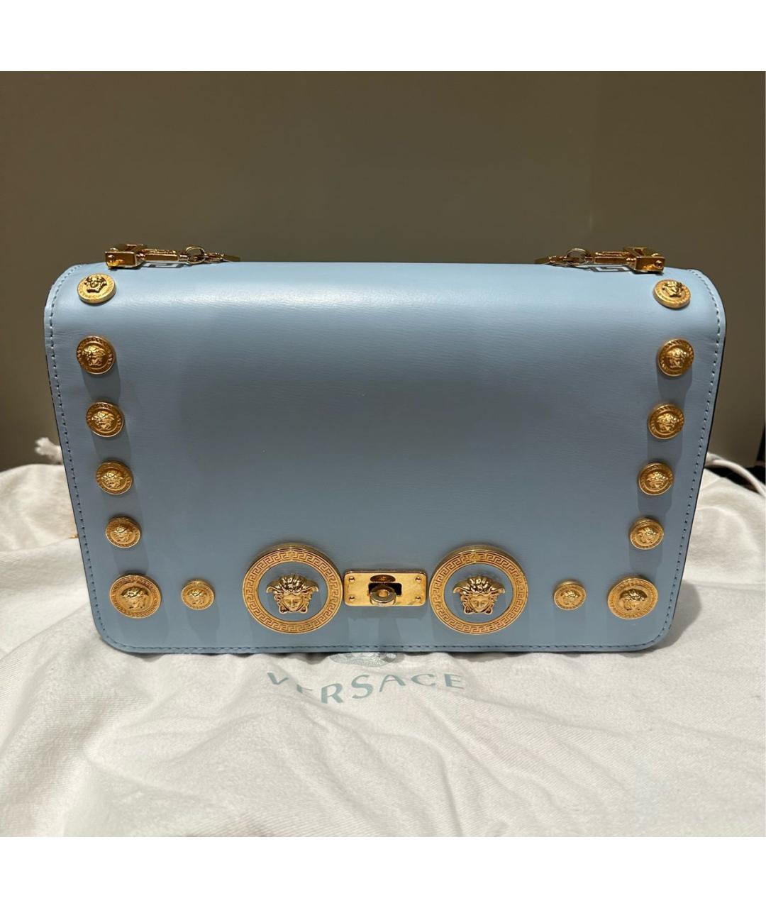 VERSACE Голубая кожаная сумка через плечо, фото 4
